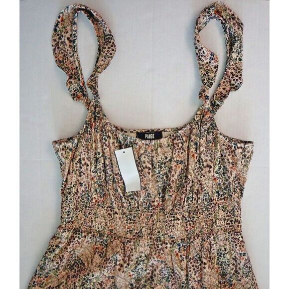 PAIGE 7363J78-6678 Women's Sz L Ecru Multi/Beige Gisella Floral Midi Dress - Picture 2 of 12